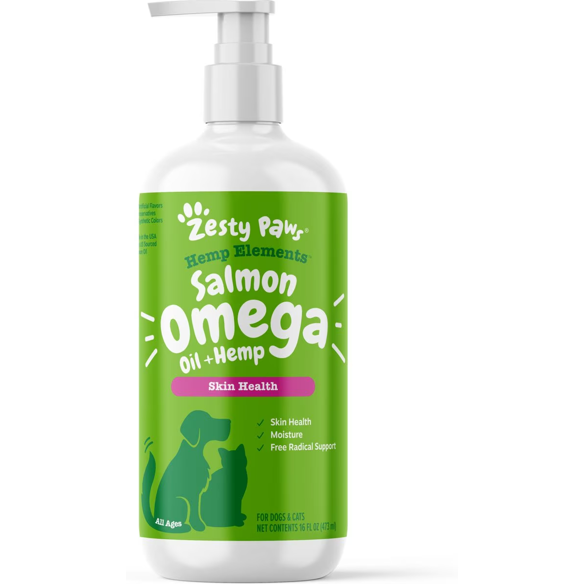 Zesty Paws Hemp Elements Salmon Oil Omega 3 Liquid Skin & Coat Supplement for Dogs & Cats